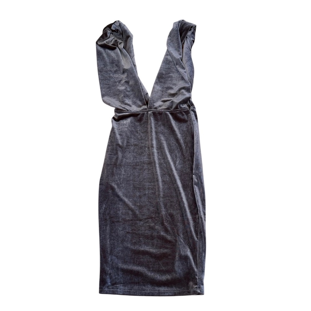 Sexy Spicey Nude Mushroom Velvet Deep V-Neck Mini Dress Bodycon‎ Womens S